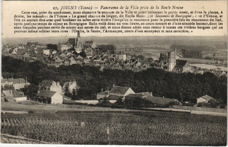 Carte postale ancienne Joigny Panorama de la Ville prise de la Route Neuve à Joigny
