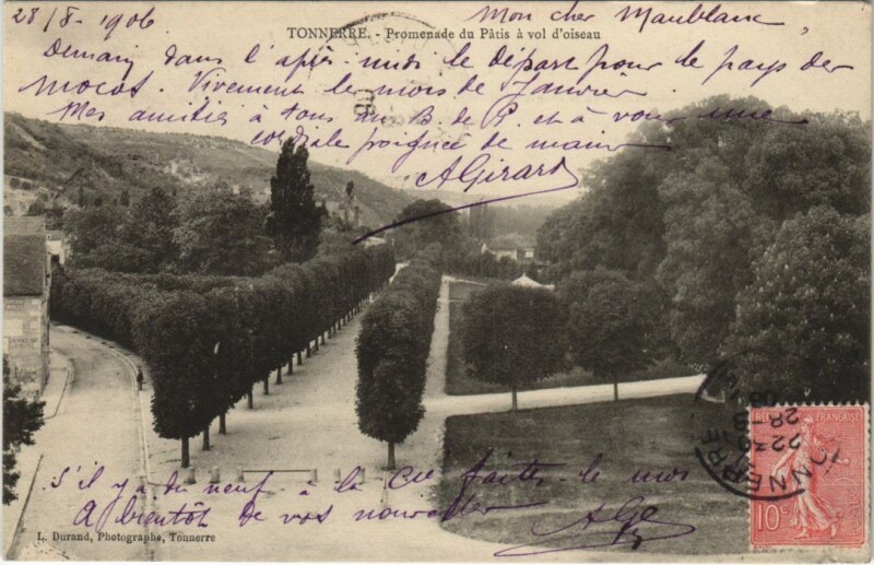 Carte postale ancienne Tonnerre Promenade du Patis a vol d'oiseau France à Tonnerre