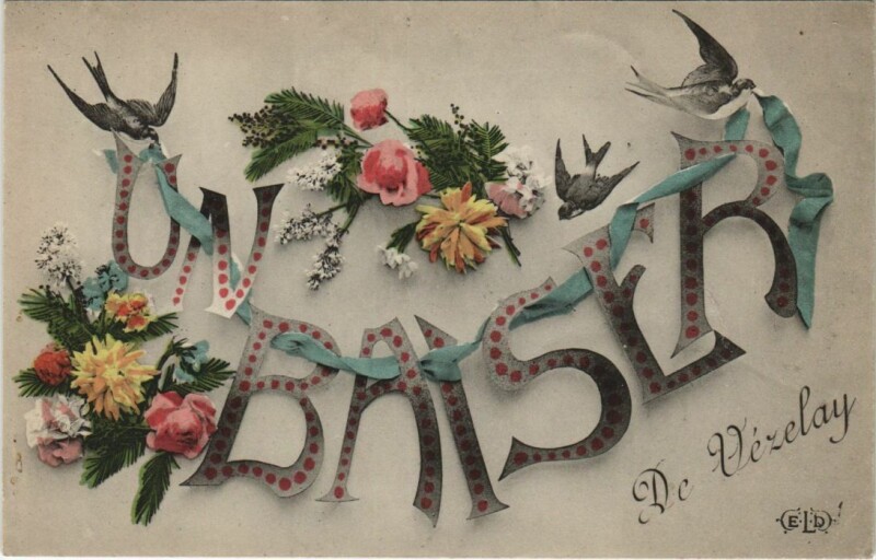 Carte postale ancienne Vezelay Un Baiser France