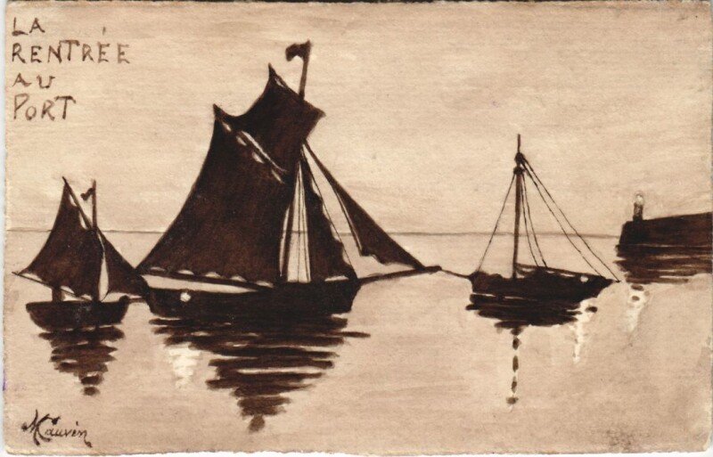 Carte postale ancienne Ault retree au port Hand Painted