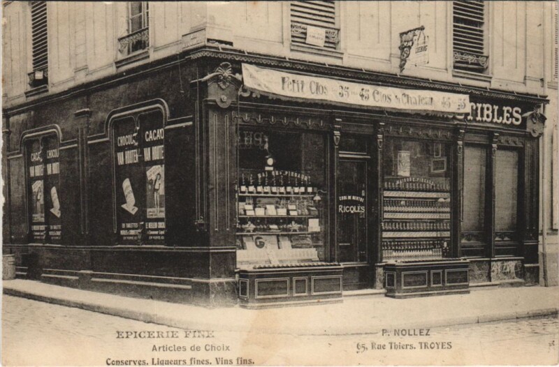 Carte postale ancienne Troyes 65, Rue Thiers Epicerie Fine P. Nollez à Troyes