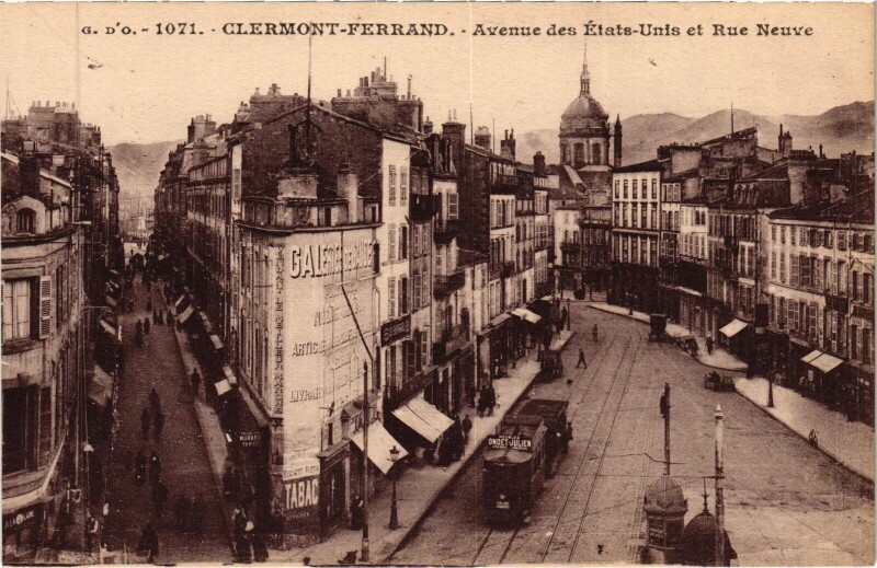 Carte postale ancienne Clermont-Ferrand Avenue des Etat-Unis et Rue Neuve à Clermont-Ferrand