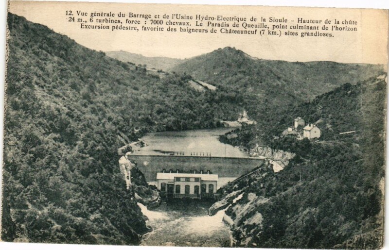Carte postale ancienne Vue générale du Barrage et de l'Usine Hydro-Electrique de la Sioule