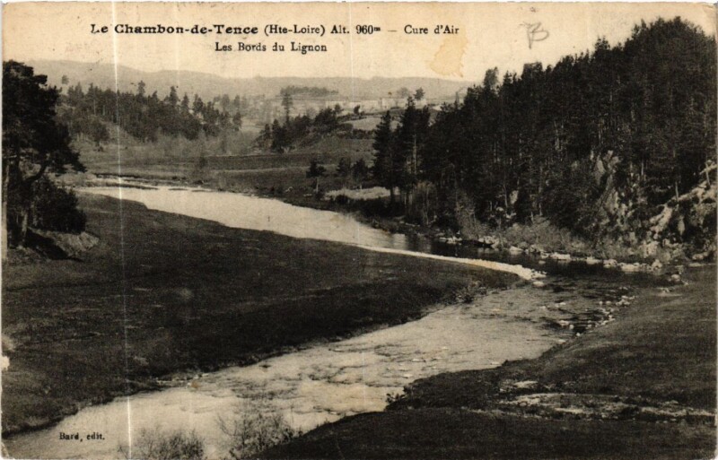 Carte postale ancienne Le Chambon-de-Tence alt 960 m-Les Bords de Lignon Cure à Tence
