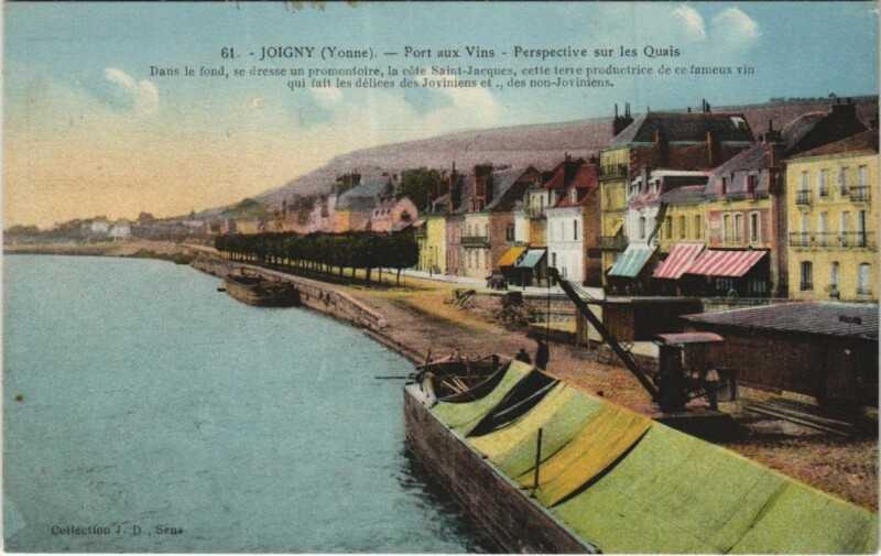 Carte postale ancienne Joigny Port aux Vins - Perspective sur les Quais à Joigny