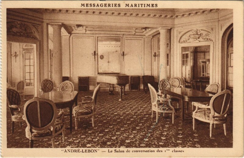 Carte postale ancienne Andre-Lebon - Le Salon des Conversation des 1. Classes Ships