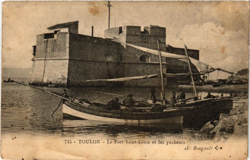 Carte postale ancienne Toulon Le Fort Saint-Louis et les pécheurs à Toulon