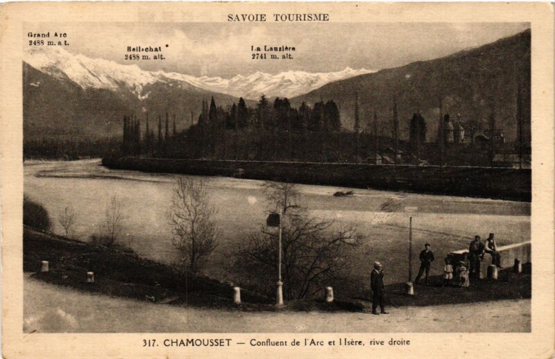 Carte postale ancienne Chamousset - Confluent de l'Arc et l'Isere rive droite à Chamousset