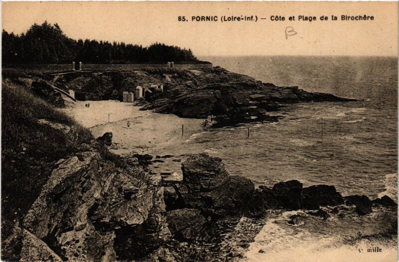 Carte postale ancienne Pornic - Cote et Plage de la Birochere à Pornic