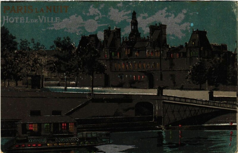 Carte postale ancienne Paris 4e la nuit, Hotel de Ville à Paris 4e