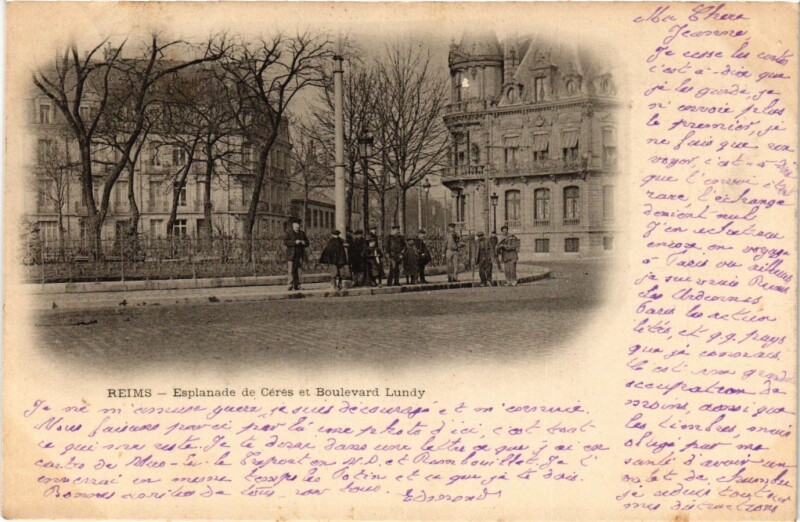 Carte postale ancienne Reims - Esplanade de Ceres et Boulevard Lundy à Reims