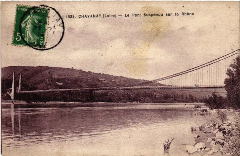 Carte postale ancienne Chavanay - Le Pont Suspendu sur le Rhone à Chavanay