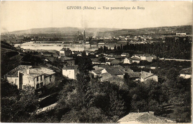 Carte postale ancienne Givors - Vue panoramique de Bans à Givors