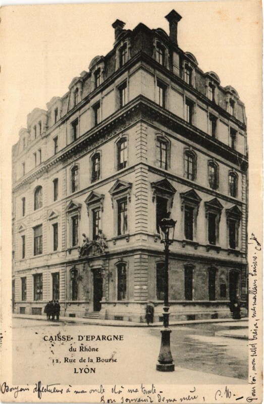 Carte postale ancienne Caisse d'Epargne du Rhone - Rue de la Bourse - Lyon