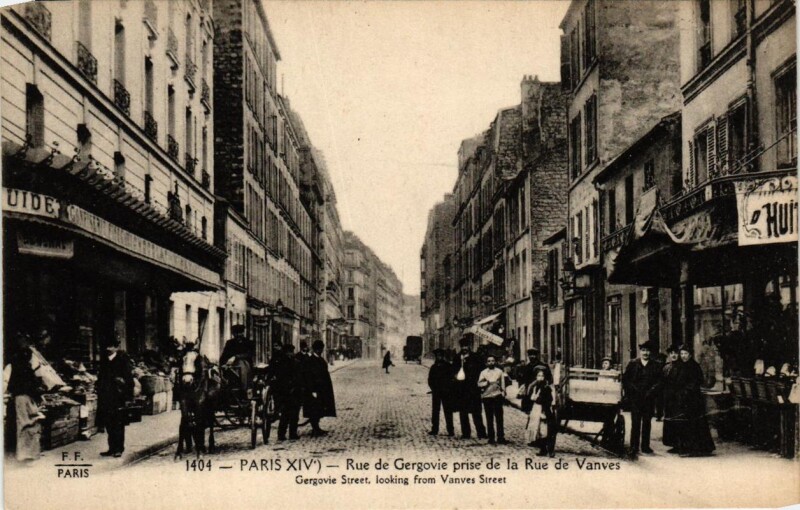 Carte postale ancienne Rue de Gergovie prise de la Rue de Vanves à Paris 14e