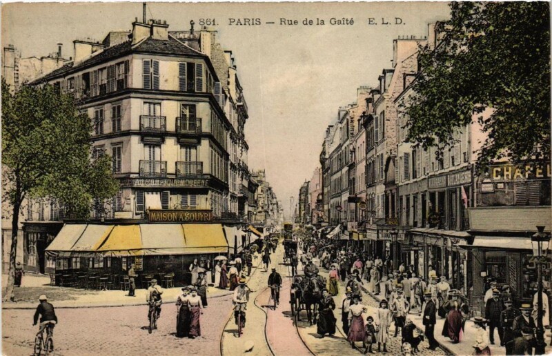 Carte postale ancienne Rue de la Gaîté à Paris 14e