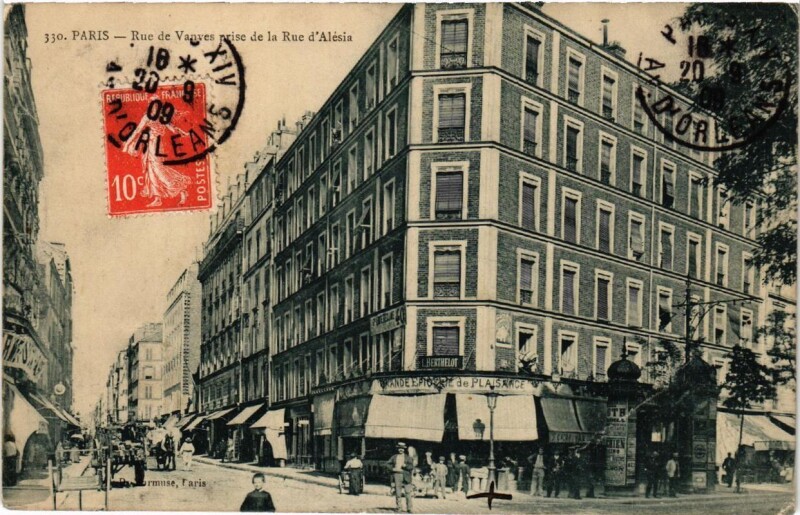 Carte postale ancienne Rue de Vanves prise de la rue d'Alesia à Paris 14e