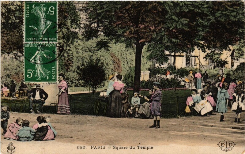 Carte postale ancienne Paris (3e) Square du Temple. à Paris 3e