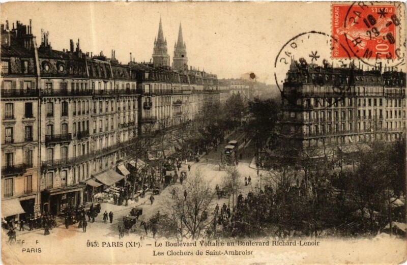 Carte postale ancienne Paris 11e Boulevard Voltaire, au Bd Richard-Lenoir F. Fleury à Paris 11e