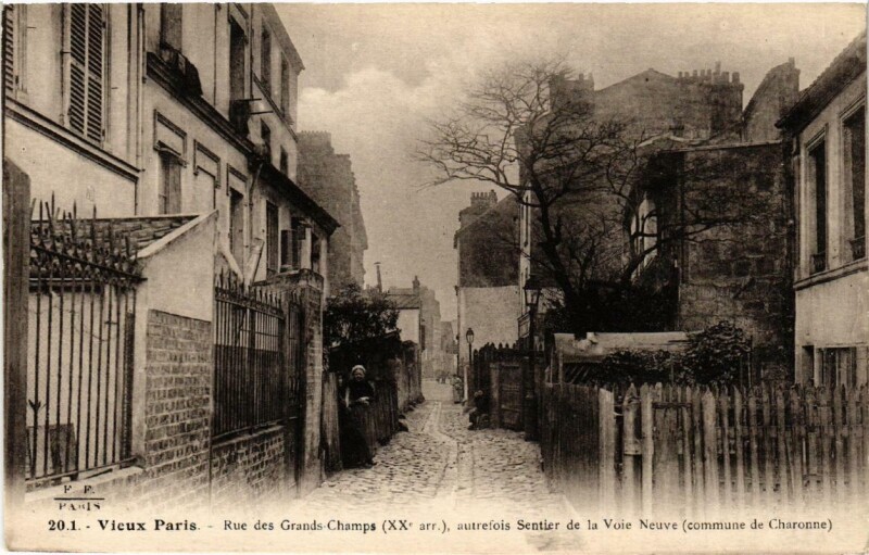 Carte postale ancienne Rue des Grands-Champs - Autrefois Sentier de la Voie Neuve à Paris 20e