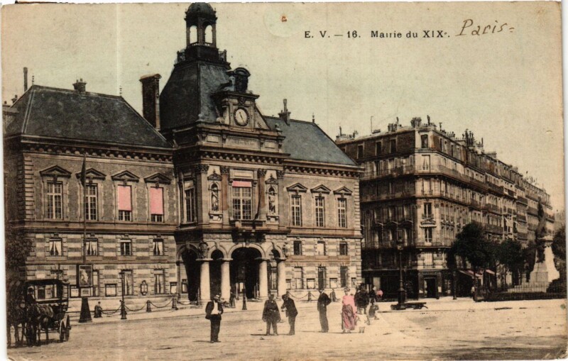 Carte postale ancienne Mairie du XIXe à Paris 19e