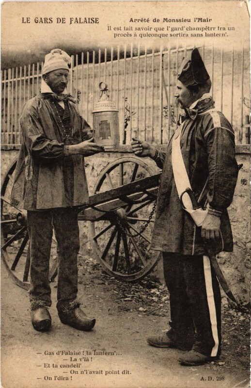 Carte postale ancienne Falaise Le Gars de Falaise - Arrete de Monssieu l'Mair à Falaise