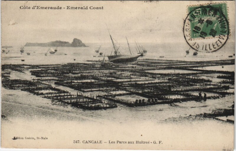 Carte postale ancienne Cancale Les Parcs aux Huitres à Cancale
