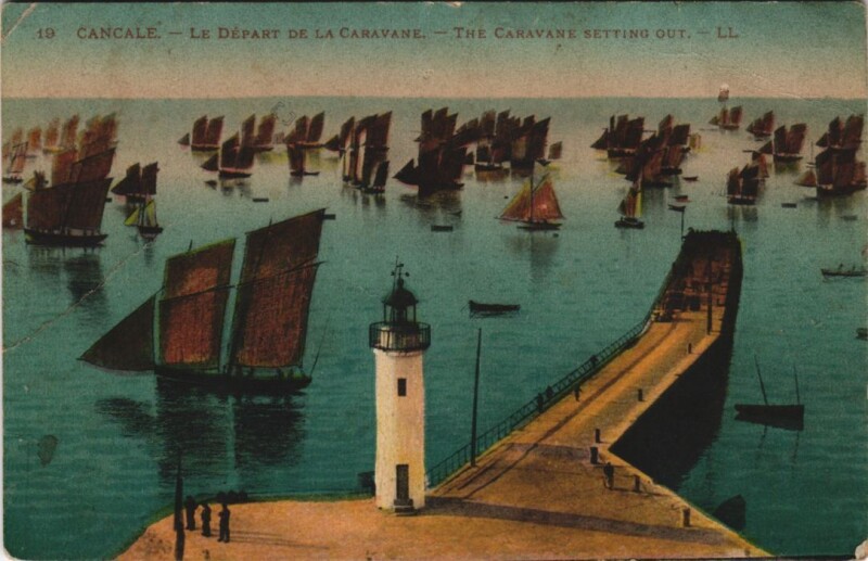 Carte postale ancienne Cancale Depart de la Caravane à Cancale