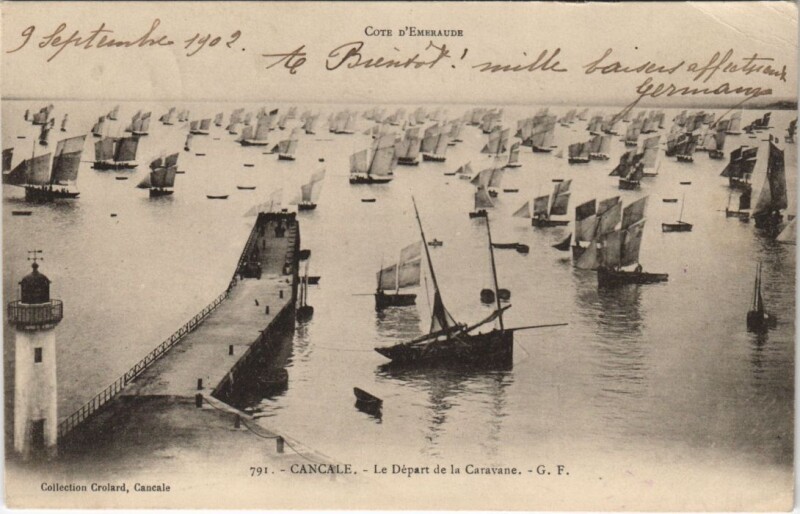 Carte postale ancienne Cancale Depart de la Caravane à Cancale
