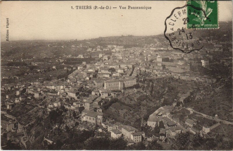 Carte postale ancienne Thiers vue panoramique à Thiers