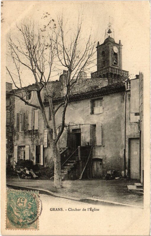 Carte postale ancienne Grans Clocher de l'Eglise à Grans