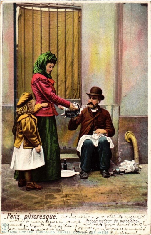 Carte postale ancienne Paris Petits Metiers Raccomodeur de porcelaine