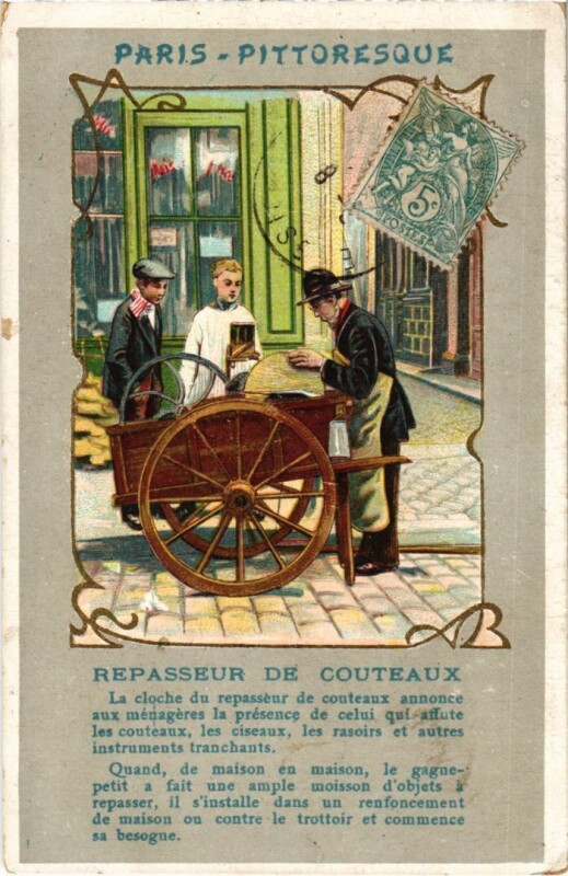 Carte postale ancienne Paris Petits Metiers Repasseur de couteaux