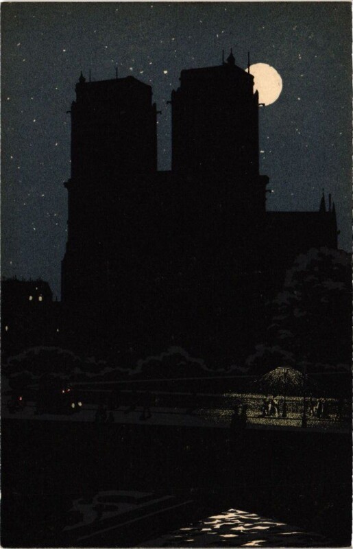 Carte postale ancienne Paris 4e Notre-Dame par nuit, by night à Paris 4e