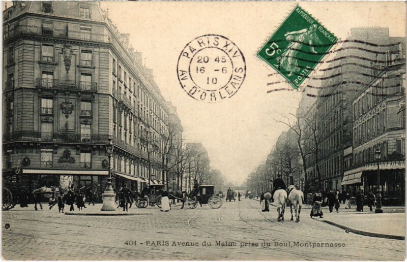 Carte postale ancienne Avenue du Maine prise du Boulevard Montparnasse à Paris 6e