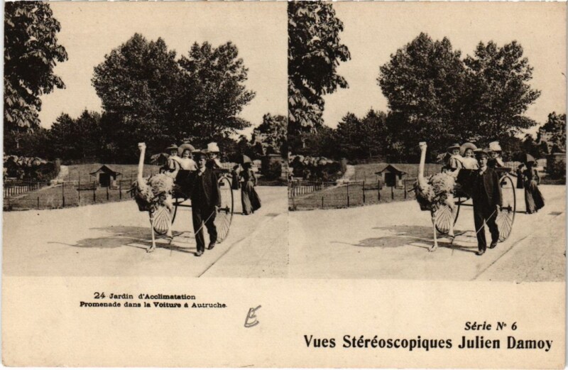 Carte postale ancienne Jardin d'Acclimatation - Promenade dans la Voiture à Autruche à Neuilly-sur-Seine