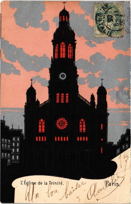 Carte postale ancienne Paris Silhouettes Eglise de la Trinite