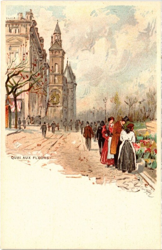 Carte postale ancienne Paris Quai aux Fleurs Litho