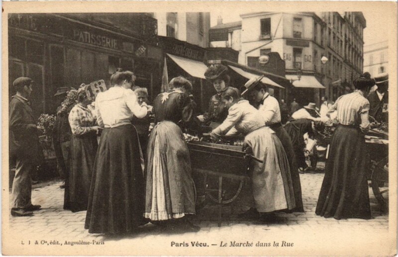 Carte postale ancienne Paris Vecu. Le marche dans la Rue