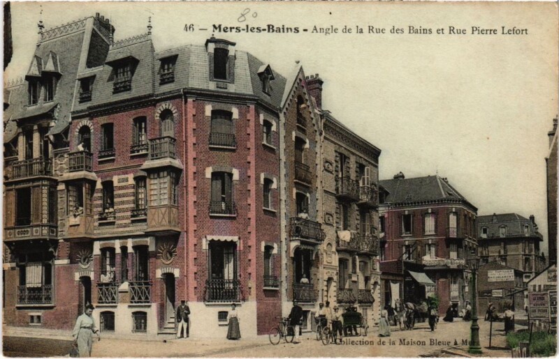 Carte postale ancienne Mers-les-Bains Angle de la Rue des Bains et Rue Pierre Lefort à Mers-les-Bains
