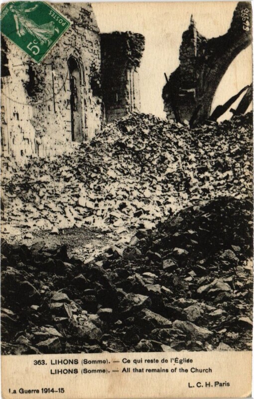Carte postale ancienne Lihons Ce Qui Reste de l'Eglise à Lihons