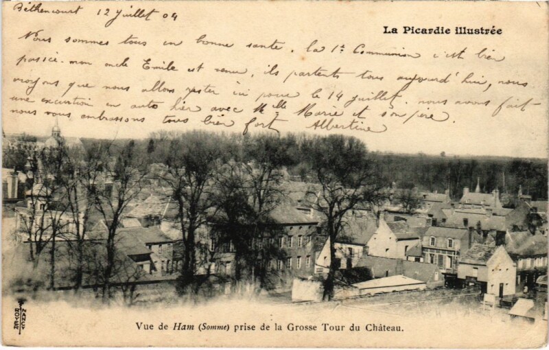 Carte postale ancienne Ham Vue de Ham prise de la Grosse Tour du Chateau