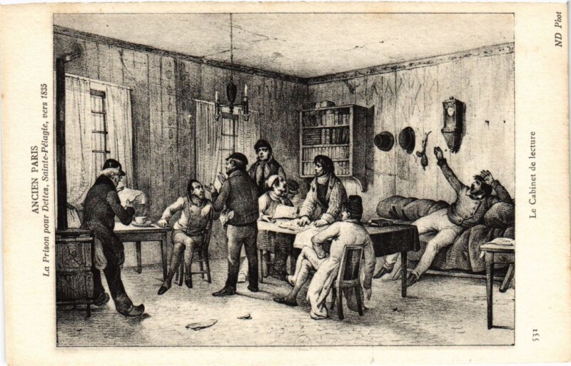 Carte postale ancienne Ancien Paris Cabinet de Lecture Prison pour Dettes