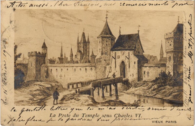 Carte postale ancienne Vieux Paris Porte du temple