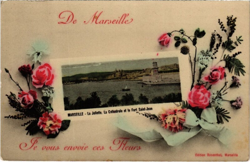 Carte postale ancienne Marseille La Joliette - La cathedrale et le Fort Saint-Jean à Marseille