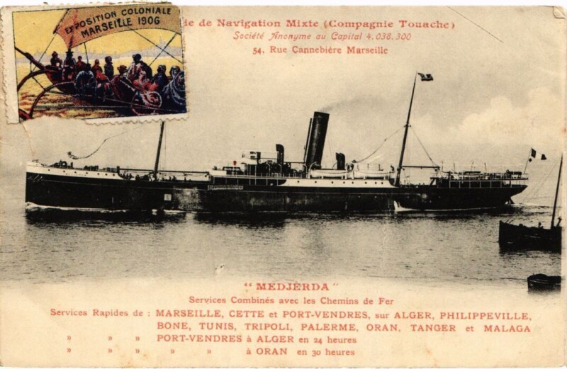 Carte postale ancienne Marseille Cie de Nanigation Mixte - Cie Touache - Medjerda - Ship à Marseille