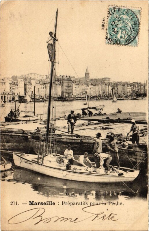 Carte postale ancienne Marseille Preparatifs pour la Peche à Marseille