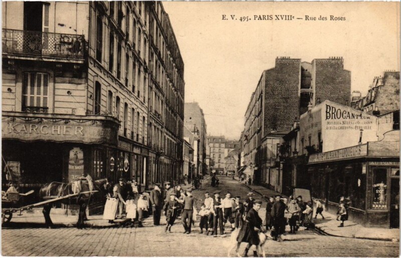 Carte postale ancienne Rue des Roses à Paris 18e