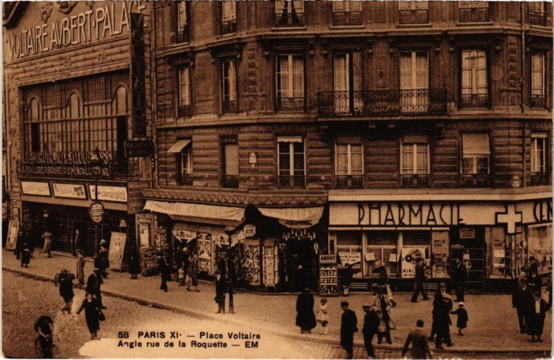 Carte postale ancienne Paris 11e Place Voltaire Rue de la Roquette à Paris 11e