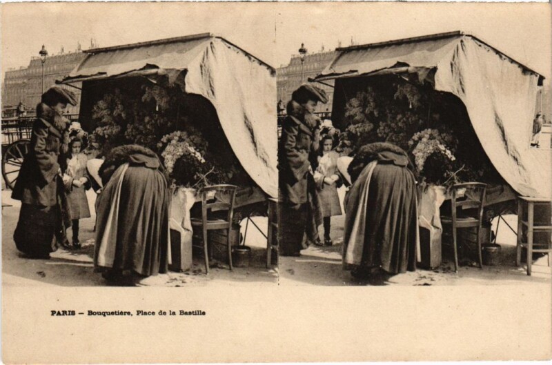 Carte postale ancienne Bouquetière, Place de la Bastille à Paris 4e